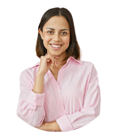 Woman wearing a pink shirt smiling with one arm crossed